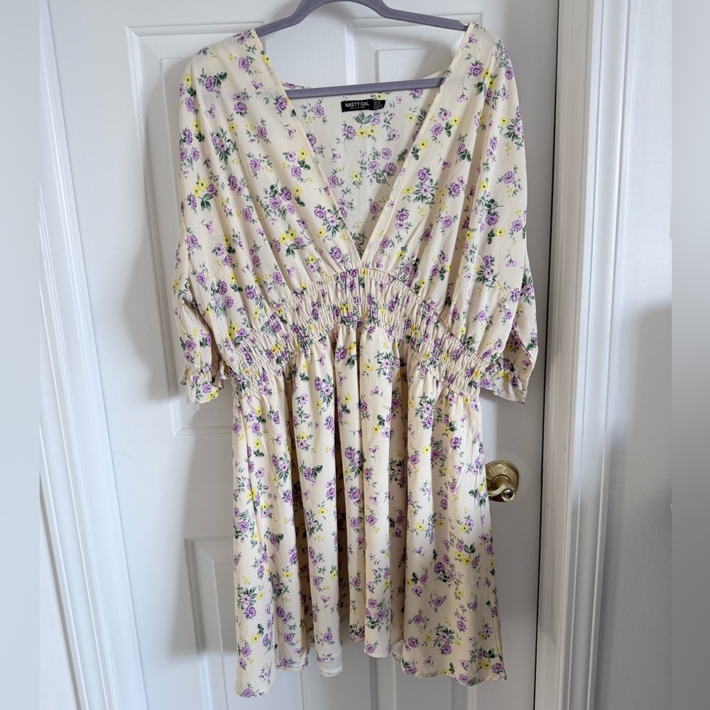 Nasty Gal Floral Mini Dress - Butter Yellow and Purple